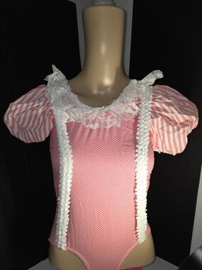 Pink Polka Dot Lace-Trim Dance Costume Leotard + Tulle Tuttu Vintage Size?